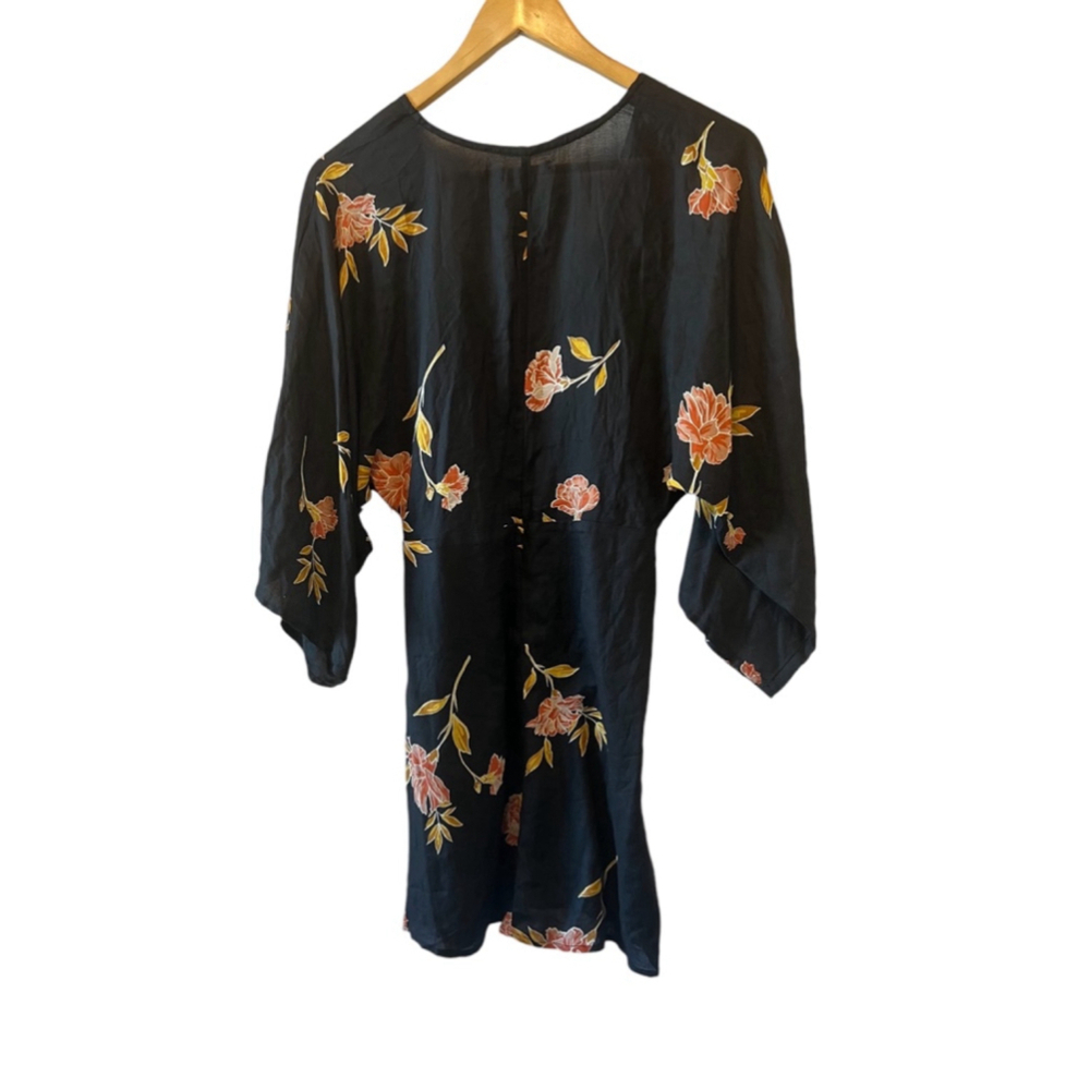 Amuse Society Floral Mini Dress Black Pink Boho V-Neck Long Sleeve S - Picture 5 of 11